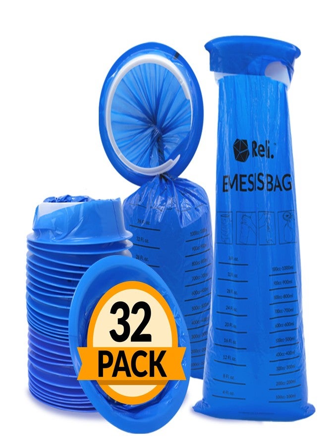 Reli. Vomit Bags Disposable (32 Pack) Disposable Barf Bags, 1000ml | Throw Up, Emesis, Nausea, Motion Sickness | Use for Car, Adults, Kids, Travel Friendly (Blue) - Image 1